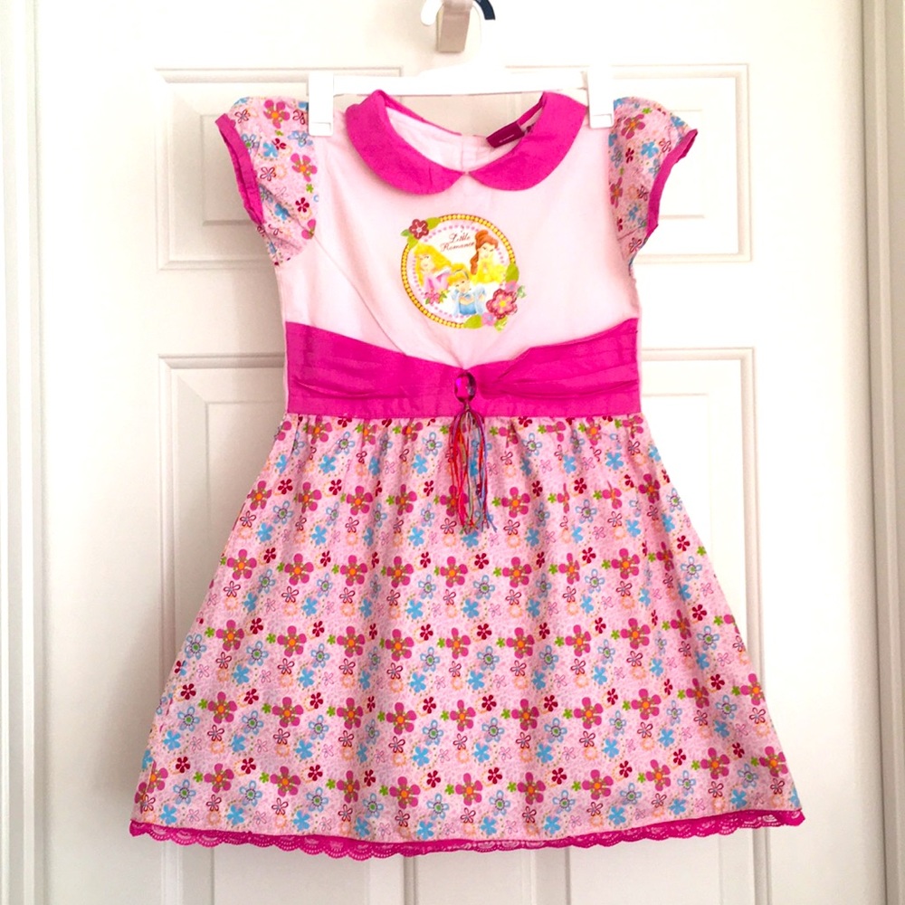 Disney Princess Dress Pink Floral 3T Tassels Short Sleeves Collar